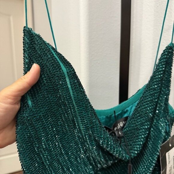 Retrofete Katya Dress Green Sz Small Sequins Gown Cowl Neckline High Slit $795 - Picture 8 of 12
